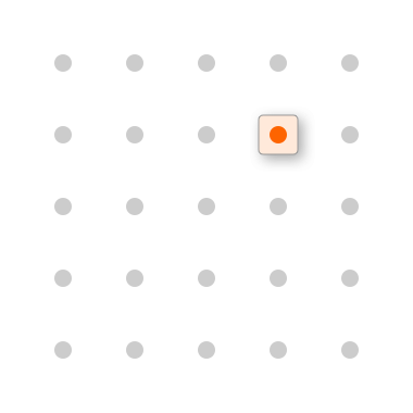 A grid of gray dots. One dot is orange, in a rectangle that has a shadow and a background color.