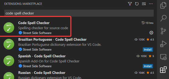 Screenshot showing cSpell extension in VS Code